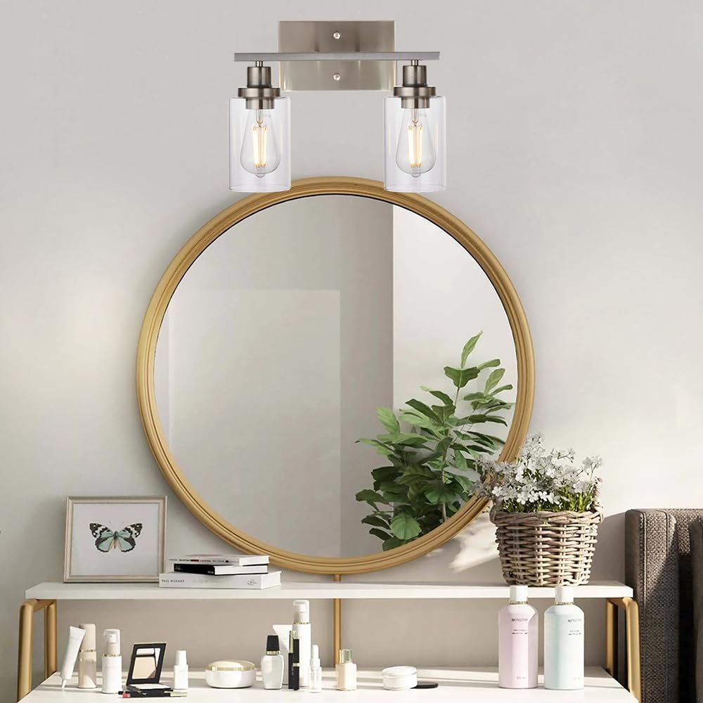 MELUCEE 3-Light Wall Sconce Brushed Nickel Modern Bathroom Vanity Light with Clear Glass Shade