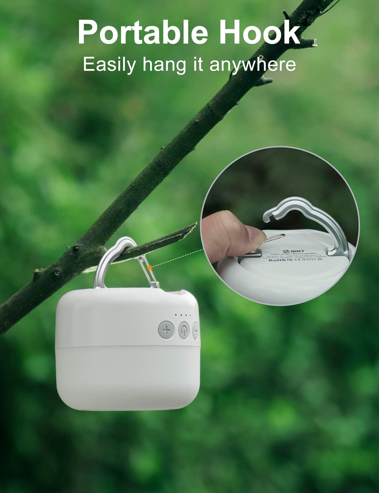 ZMNT 1000LM Rechargeable Camping Lantern, Mini Flashlight, Metal, Creamy-white, Model C10-W
