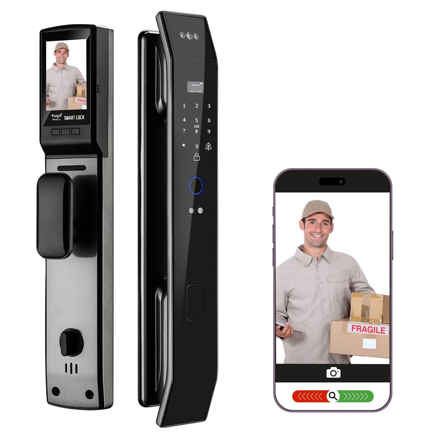 Smart WiFi Door Lock with 3D Face Recognition, Fingerprint, Video Doorbell & Intercom | Keyless Entry via Passcode, IC Card, Tuya App & Mechanical Key | Camera Security System for Front Door