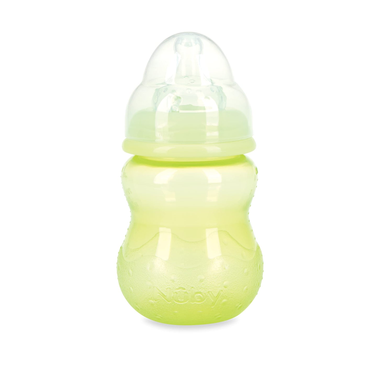 Nuby Wide Neck Non-Drip Bottle - Baby Bottles with Anti-Colic Vari-Flo Valve - (3-Pack) 8 oz - 0+ Months - Yellow, Blue, Green