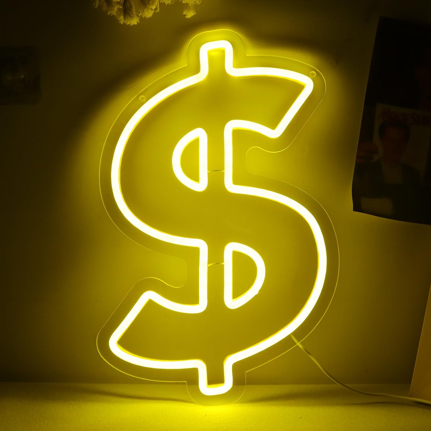 Jfllamp Dollar $ Neon Signs For Wall Decor Money Neon Lights For Bedroom Led Business Signs Suitable For Man Cave Bar Pub Restaurant Christmas Gift Art 5V Power Adapter 10.2 * 14.6 Inch(Yellow)