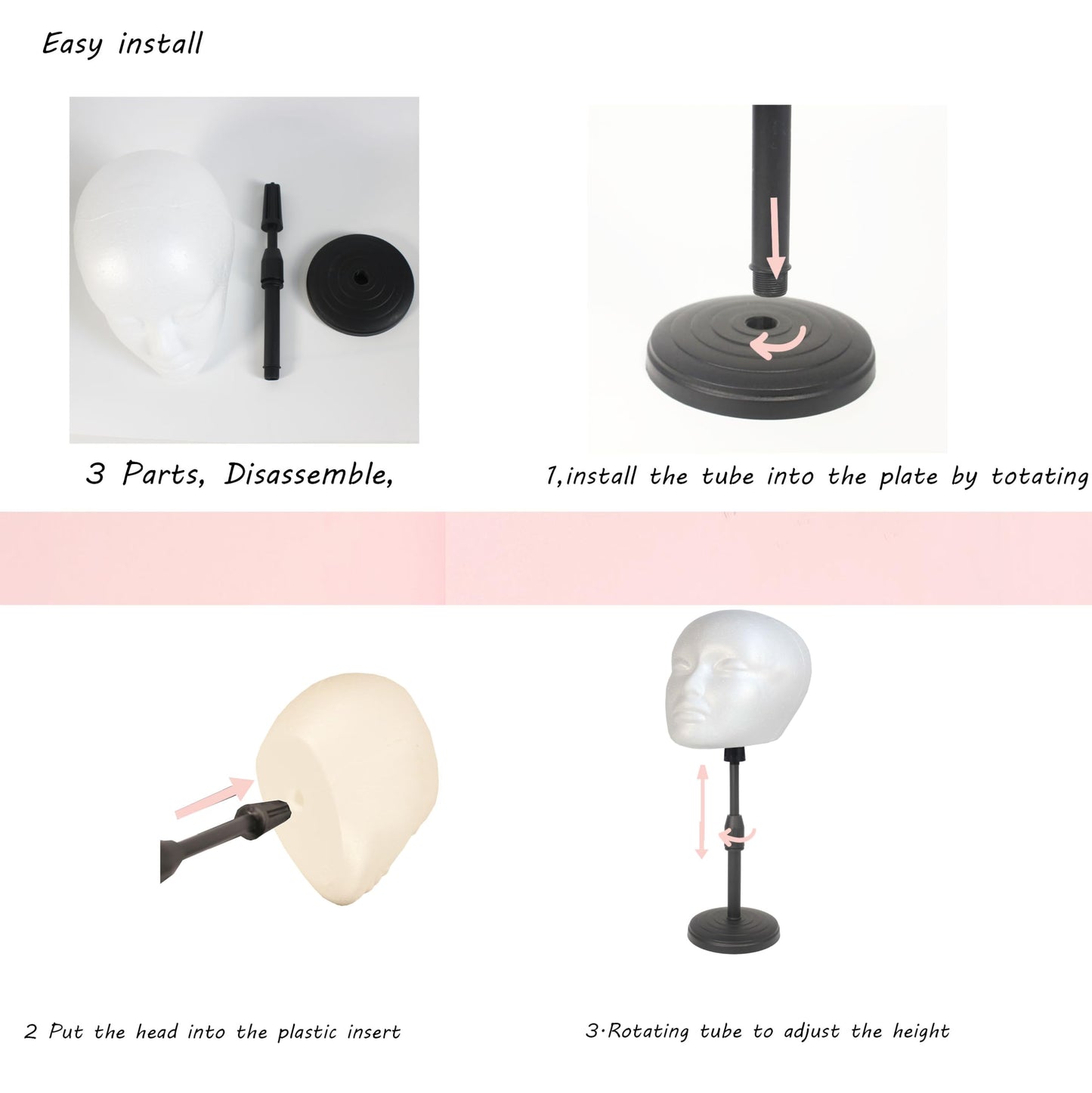 FASHION DO 2 PACKS Adjustable wig or hat styrofoam mannequin head holder stand (13   to 17   )