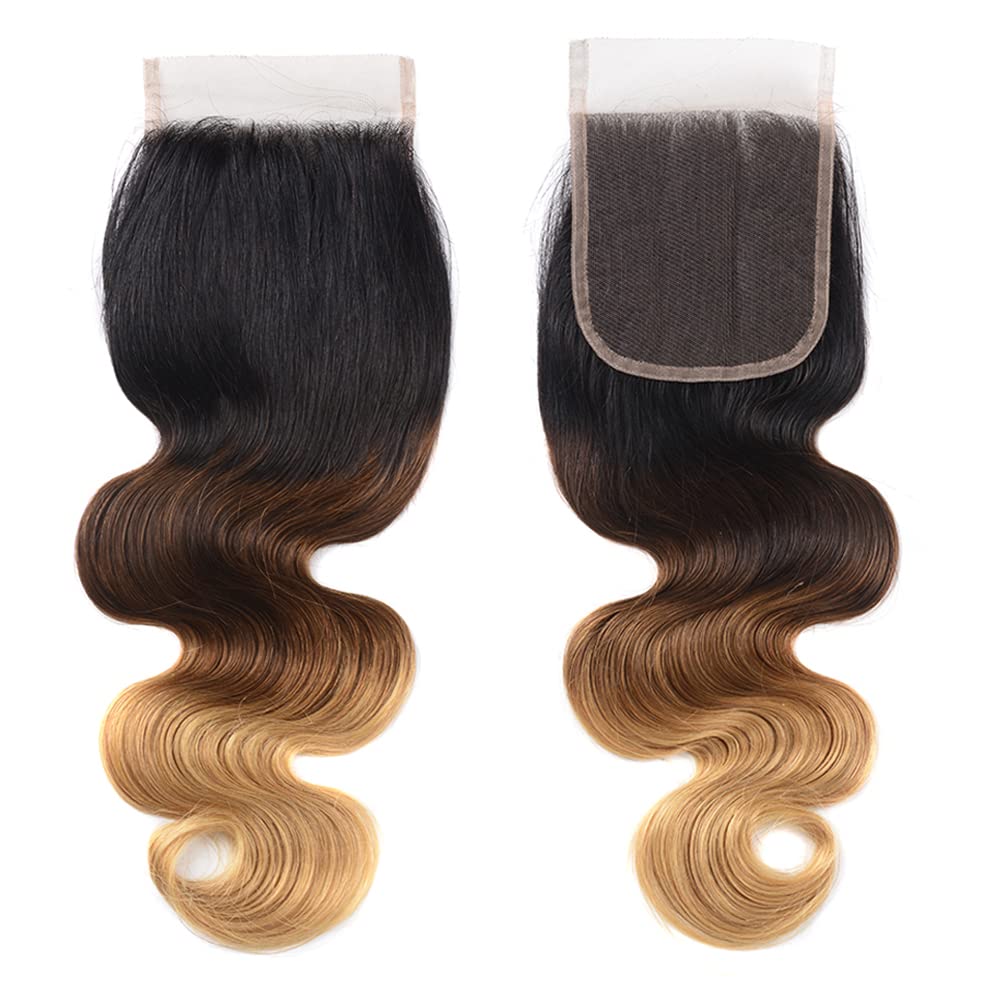 Ombre Body Wave Lace Closure 1B 4 27 Human Hair 4X4 Transparent Lace Pre Plucked Bleached Knots Free Part With Baby Hair Same Da