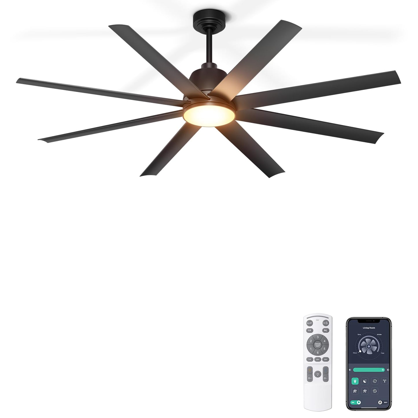 Phylluz Ceiling Fan With Lights, 65 Outdoor Ceiling Fan With Remote & App Control, Dimmable, Black Modern Ceiling Fans For Pat