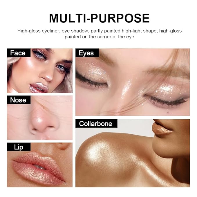 Eyeshadow Stick Makeup, Highlighter Cream Eye Shadow Pencil, Waterproof Hypoallergenic Long Lasting Matte Crayon, Glitter Primer Palette Shimmer Eyeliner Pen, Champagne Shimmer