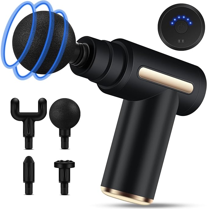 ZAKULU Mini Massage Gun Deep Tissue - Portable 6 Speeds Handheld Massage Gun with 4 Heads, 1800mAh Battery & Type-C Chargi...
