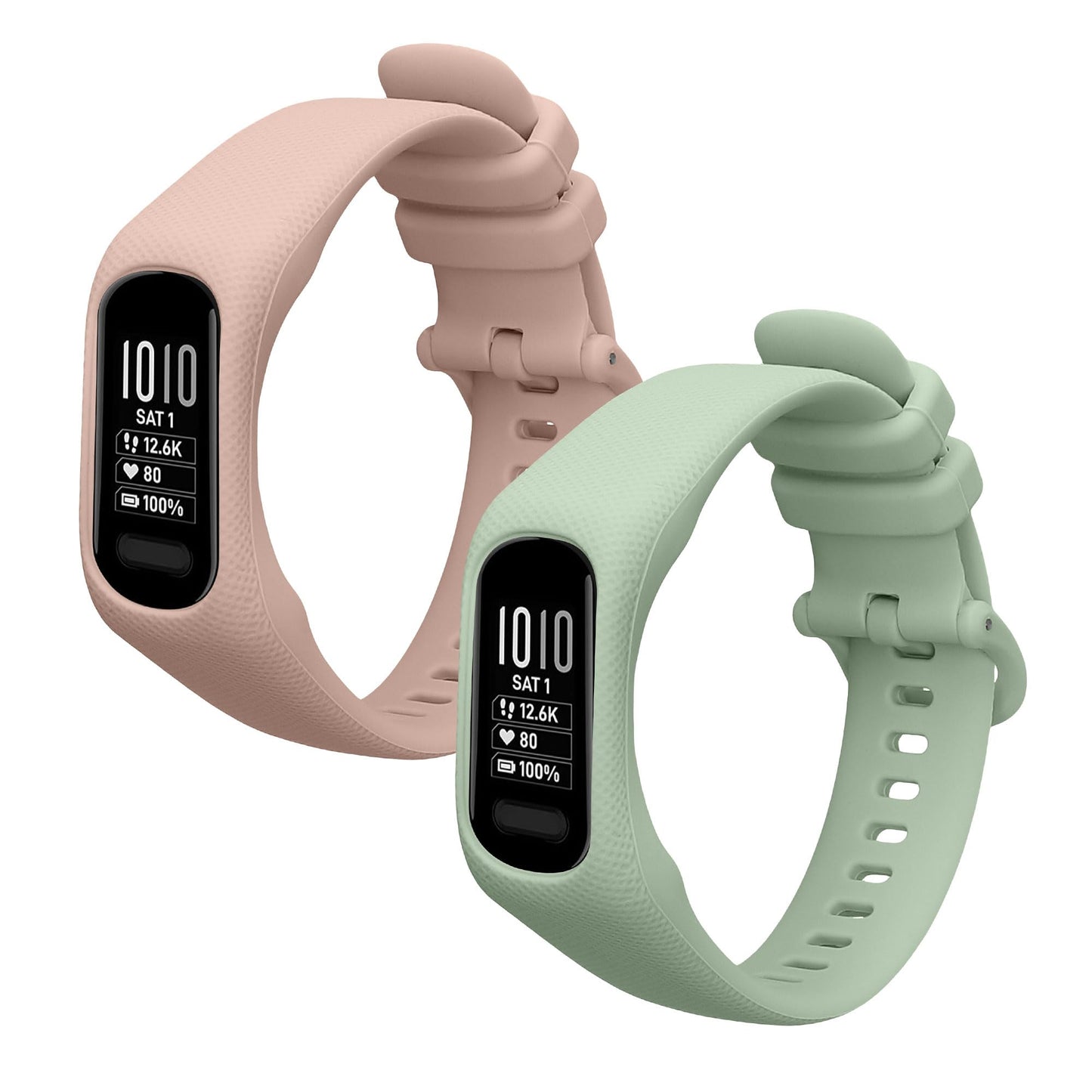 Kwmobile Straps Compatible With Garmin Vivosmart 5 / Smart 5 Straps - 2X Replacement Silicone Watch Bands - Dusty Pink/Pastel Gr