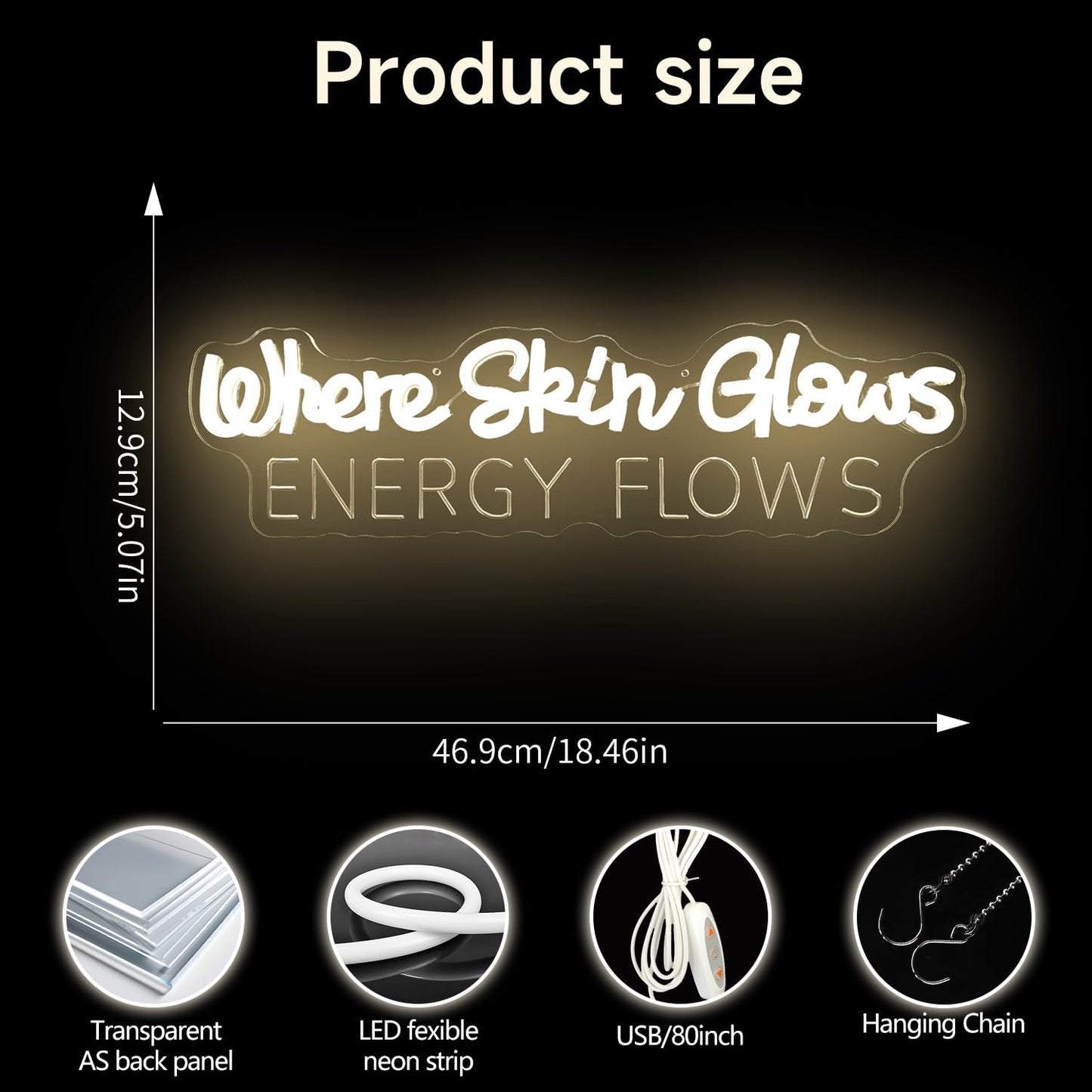 Where Skin Glows Energy Flows Neon Sign For Wall Decor Spa Neon Led Sign Dimmable Beauty Salon Neon Light Up Sign For Esthetician Spa Salon Business Beauty Shop Decorations Gift