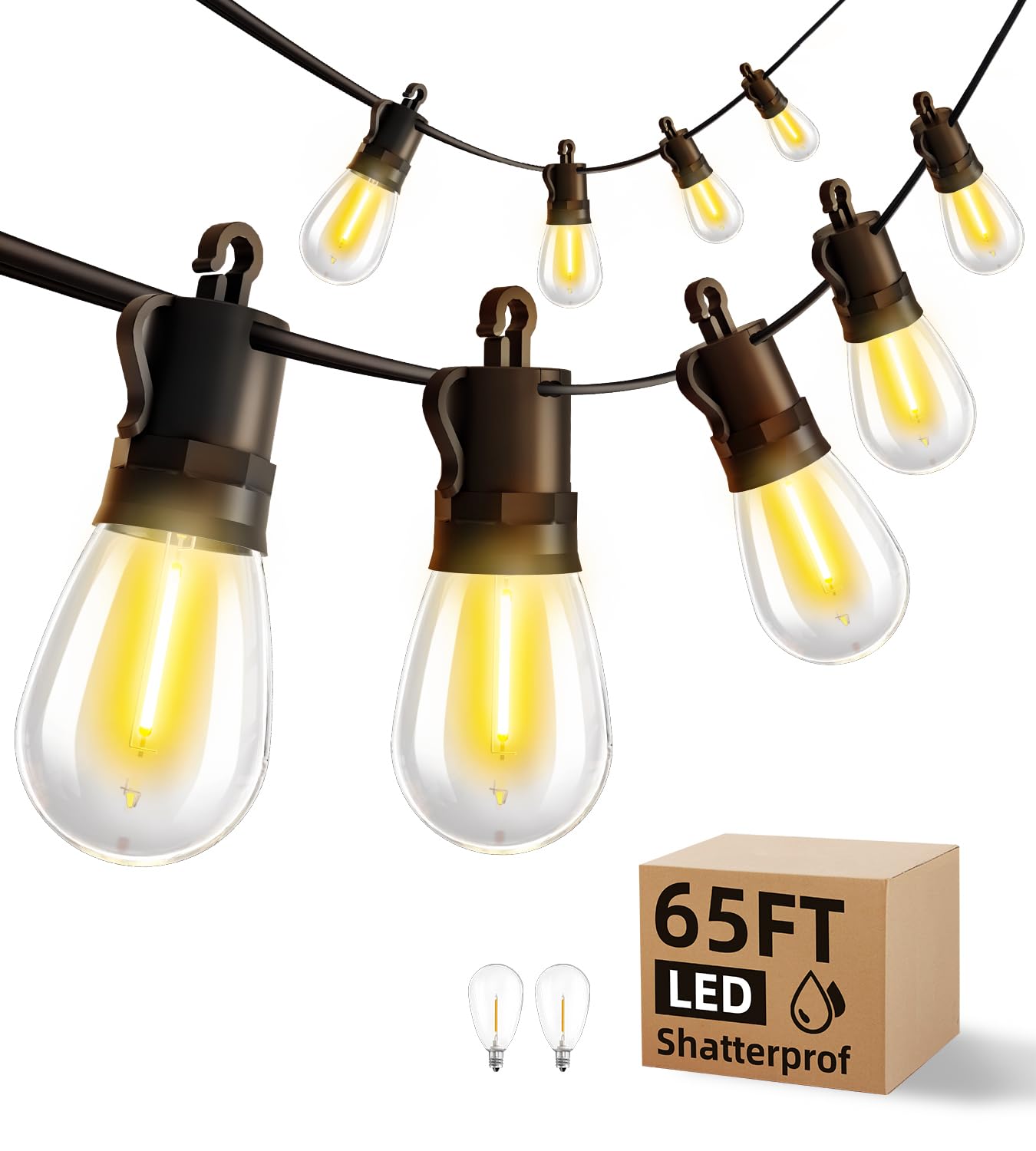 Tbosw Outdoor String Lights Patio Led Light Outside - 20M 18+1 S14 Led 65Ft Porch Lighting Ip65 Waterproof