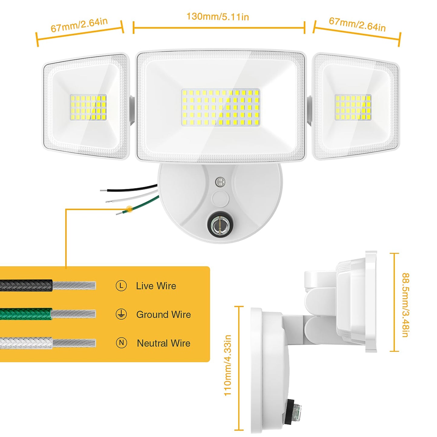 Onforu Dusk To Dawn Outdoor Lighting 60W 6000Lm Flood Lights Outdoor Security Lights Wired With Remote Ip65 Waterproof Led Outdoor Light 3 Adjustable Heads Photocell Light For Garage Patio Yard White