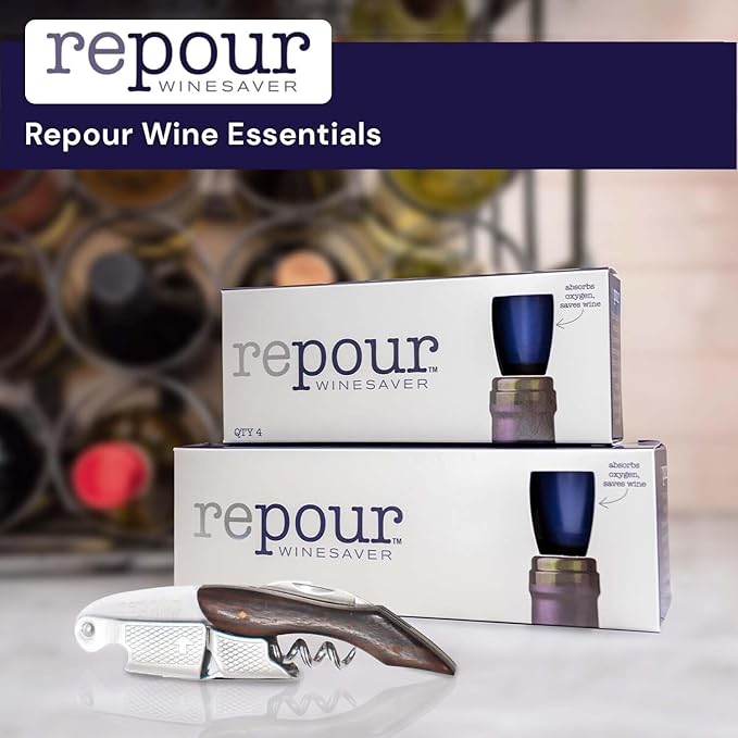 Repour Wine Essentials Combo Pack – Premium Corkscrew & Wine Saver | Manual Wine Key Removes Corks Easily, Wine Stopper Preserves Wine Easily|Perfect for Wine Lovers and Enthusiasts (Mahogany 10 Pack)