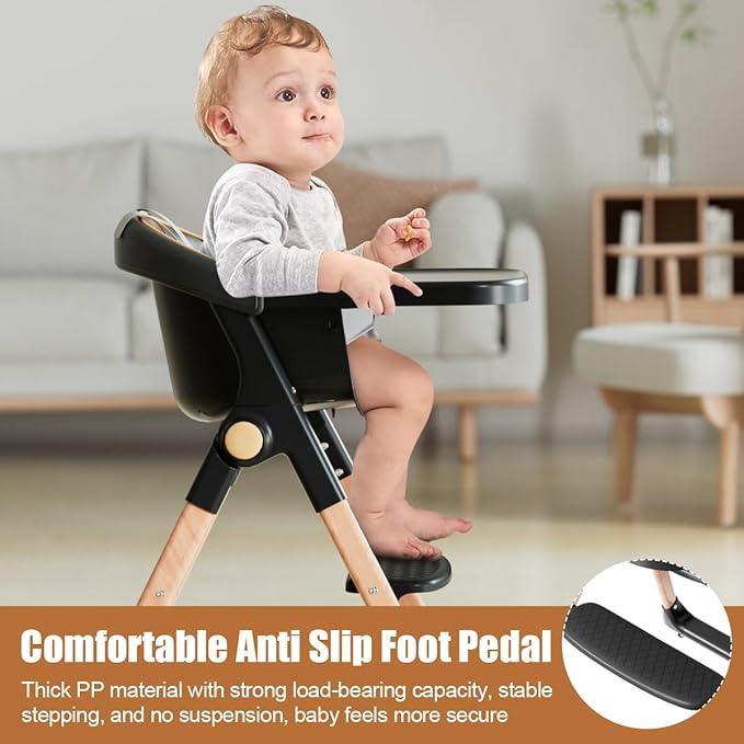 Baby High Chair, High Chairs for Babies and Toddlers, Convertible Folding High Chair with Removable Tray 5 Point Harness Footrest Detachable PU Cushion, Portable Highchair for Baby Toddlers