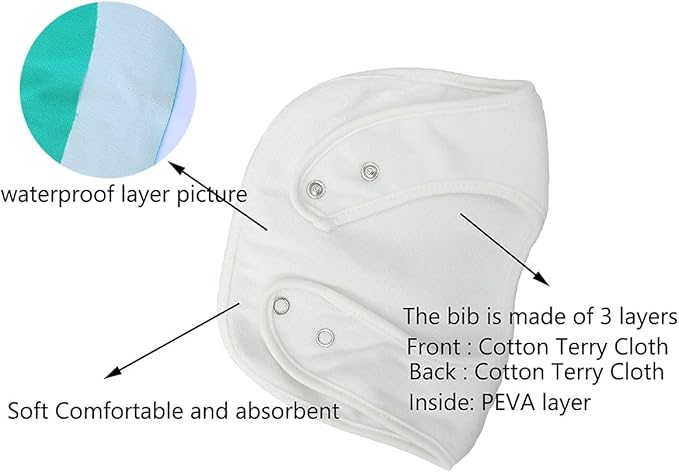 Maiwa Waterproof Terry cloth Baby bibs with Snaps for newborn girl boy, drool and teething for baby