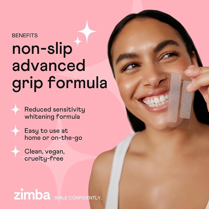 Zimba Teeth Whitening Strips for Teeth Sensitive, White Strips for Teeth Whitening, Teeth Whitener Stain Remover 28 White Strips Included Per Pack, 2 Pack (14 Day Treatment), Strawberry and Mint