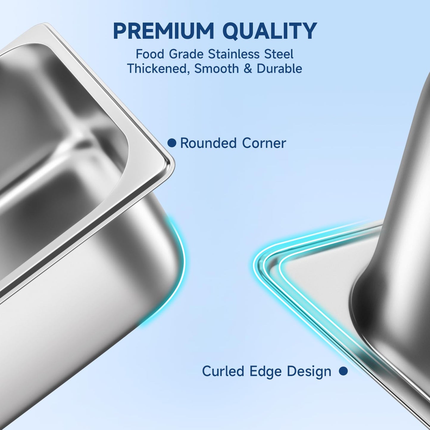 Hotel Pan with Lids 6 Pack 1/2 Size 2.5" Deep Stainless Steel Steam Table Pan, Commercial Food Pans for Catering Buffet Chafing Dish Pans Metal Steam Tray (1/2 Half Size x 2.5 Inch Deep, 6 Pack)