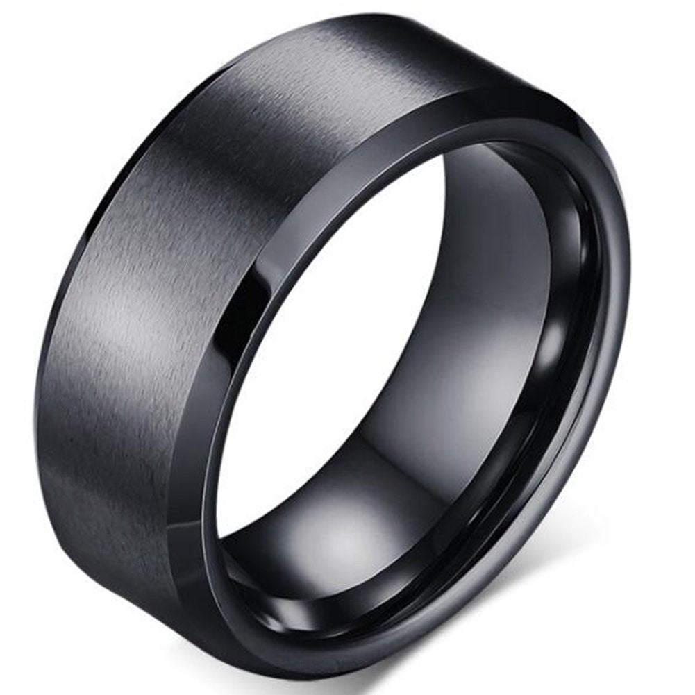 8mm Brushed Matte Black Titanium Stainless Steel Classical Simple Plain Ring Wedding Band (Stainless Steel, 6.5)