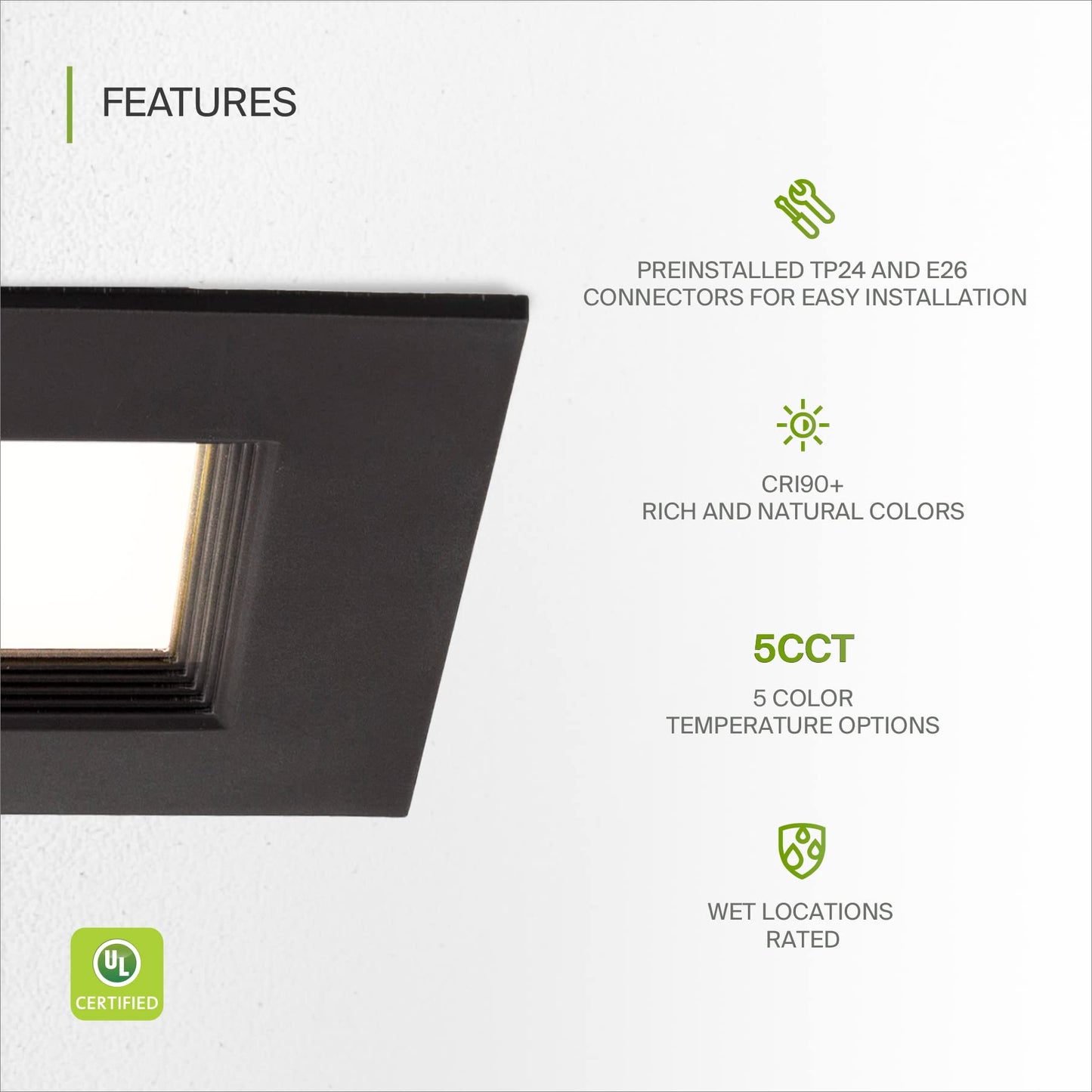 Asd Bronze 6 Inch Retrofit Led Square Recessed Lighting - 12W 1023Lm 2700/3000/3500/4000/5000K Selectable Dimmable Led Downlight  Wet Rated Cri90 Baffle Trim Square Can Lights  Ul 6 Pack