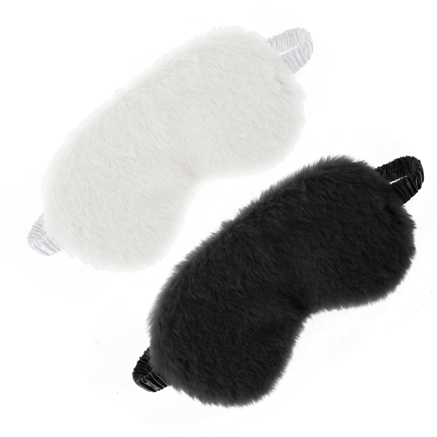 2 Pcs Plush Sleep Eye Mask Cute Soft Sleeping Blindfold Adjustable Furry Nap Eye Cover Night Comfortable Faux Fur Eyeshade for Plane Game Winter Men Women Gift(White, Black)