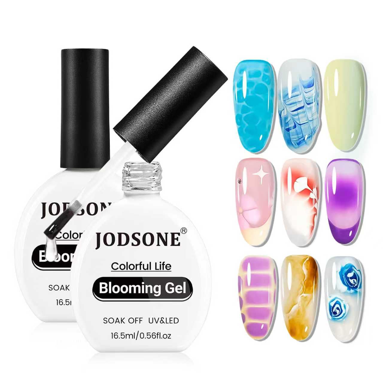 JODSONE Blooming Gel Nail Polish,2Pcs 16.5ml Clear Blooming Gel for Marble,Watercolor,Gradient,Floral Print & Natural Stone Effe