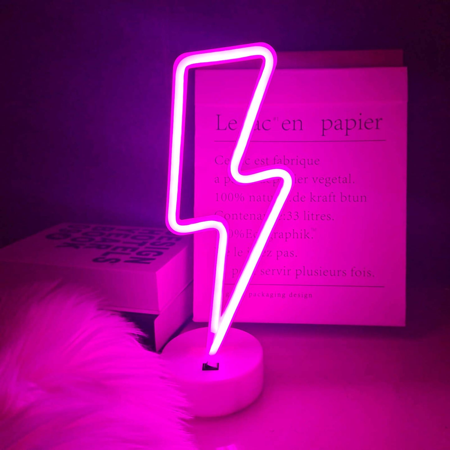 VIFULIN Neon Lightning Bolt Sign Light, Pink LED Room Decor, Battery/USB Operated