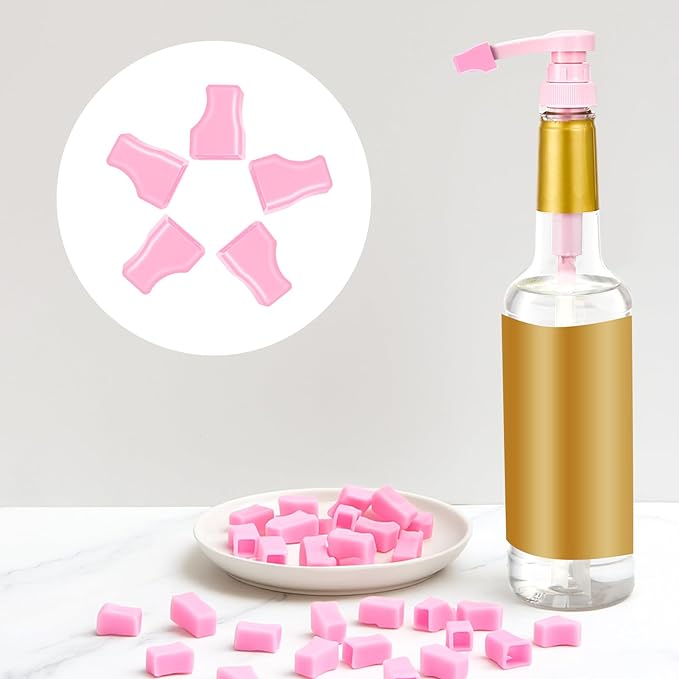 Zhehao 20 Pcs Coffee Syrup Pump Tip Cap Pourer Covers Rubber Caps Fits for Syrup Pump, Oil Liquor Bottle, Pour Dispenser, Keep Sugar Condiments Olive Clean Preserved (Pink)