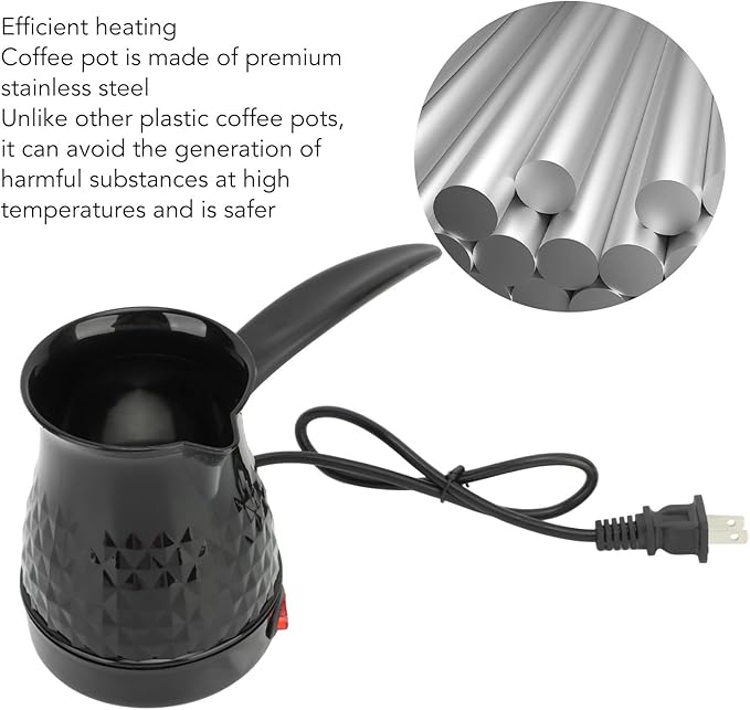 Fockety Turkish Coffee Maker, 600ml Capacity ABS Stainless Steel Turkish Greek Arabic Coffee Pot with Removable Handle, Electric Coffee Maker Machine Pot Warmer Kettle for Home, Tea, Coffee