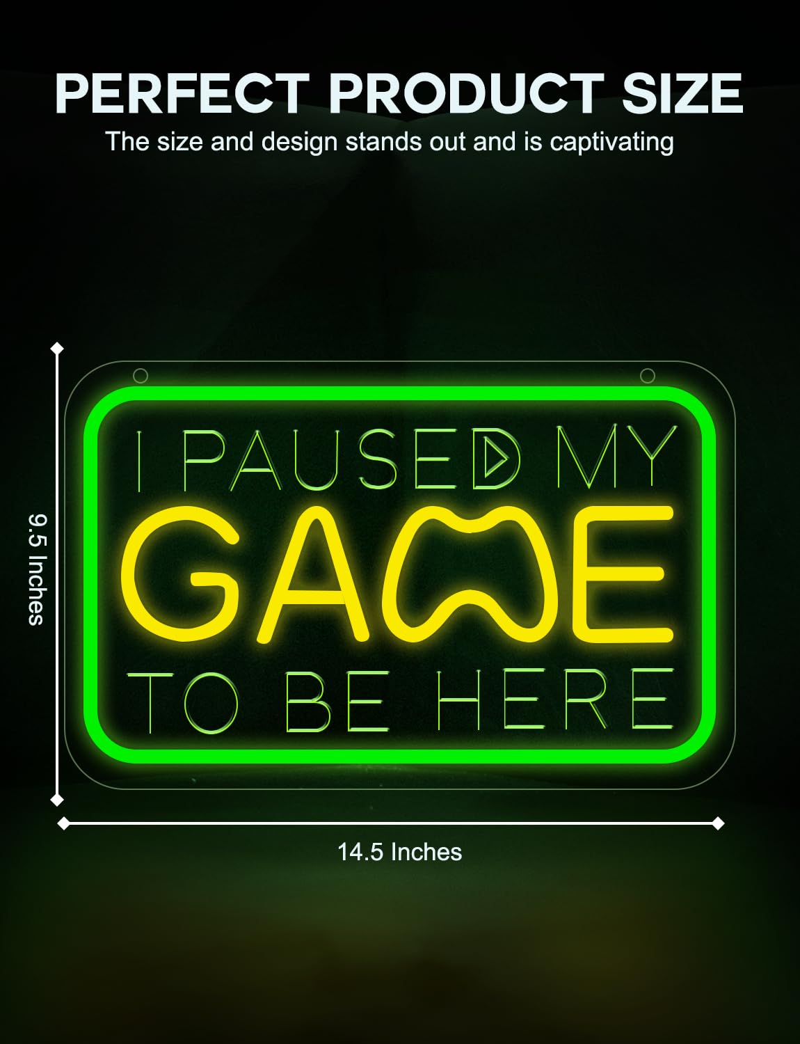 Lumoonosity Gamer Neon Sign - inI Paused My Game To Be Herein - Green/Yellow, Acrylic, White, On/Off Switch for Game Room, Bedroom