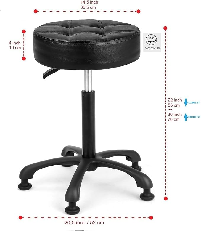Height Adjustable Heavy Duty Stools Salon Stool Chair with Bell Glides for Home Bar Kitchen Office Shop Tattoo Lash Tech Pedicure (Black with Bell Glides, Height 22 to 30 in)