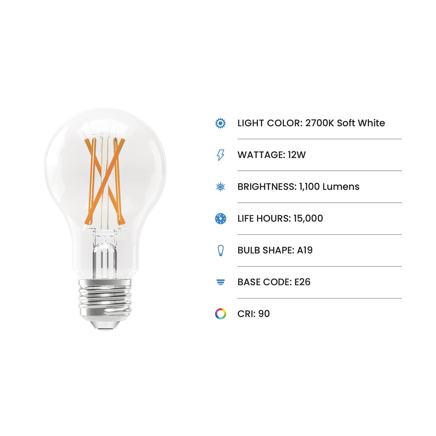 Feit Electric A19 LED Light Bulb, 75W Equivalent, 1100 Lumens, 2700K Soft White, Dimmable, Clear Glass, E26 Base, General Purpose LED Light Bulbs, 17,000-Hour Lifespan, A1975CL927CA/FIL4/GB, 4 Pack