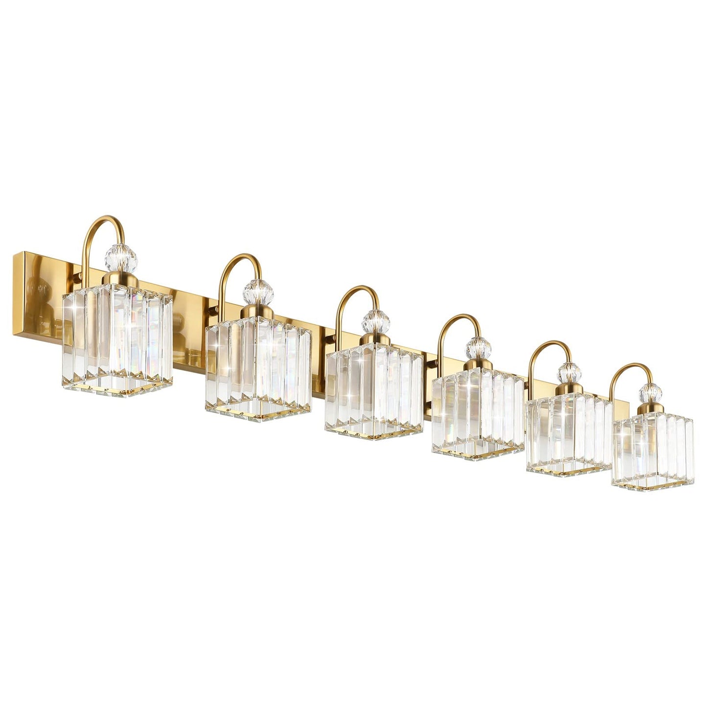 Ralbay Modern Gold Vanity Lights - 6-Light Gold Crystal Bathroom Vanity Lights Over Long Mirror