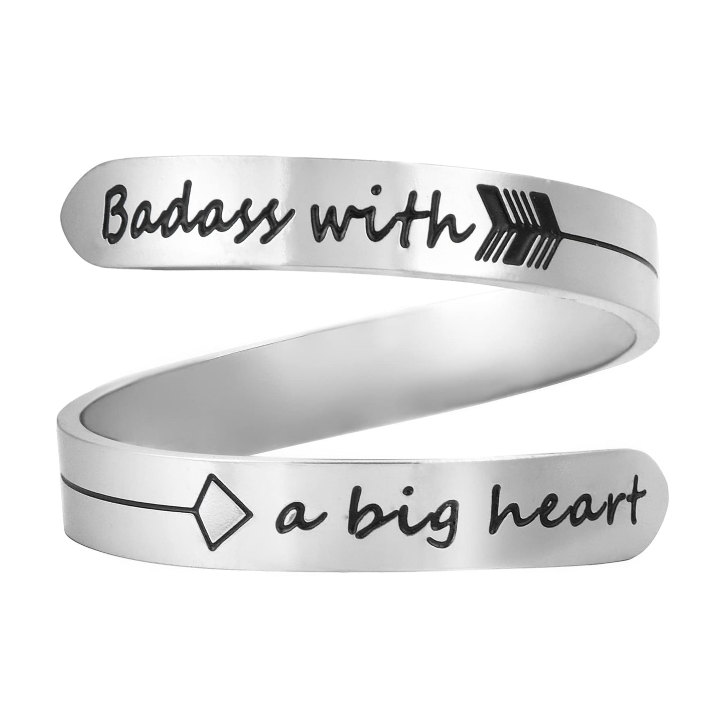 Vrycot Badass with a Big Heart Adjustable Stainless Steel Silver Inspirational Opening Cute Hiphop Band