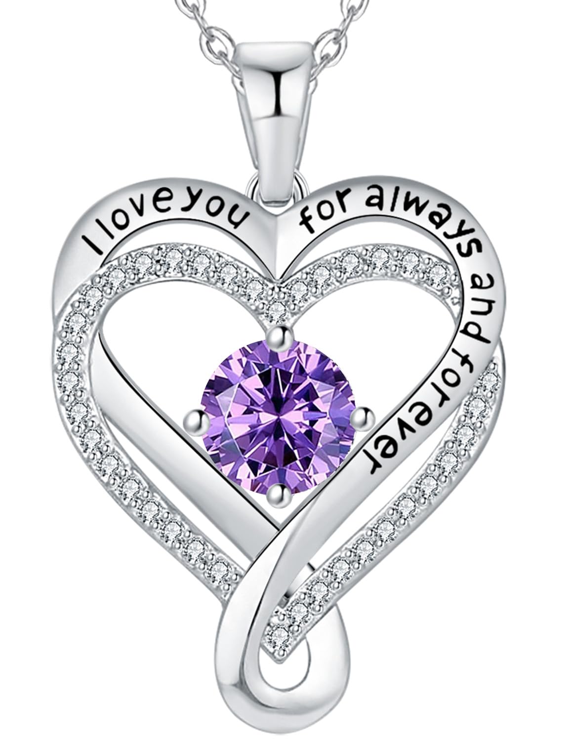 Mkhhy S925 Womens Necklace Infinity Heart Amethyst Birthstone Silver Womens Jewelry Her Anniversary Wife Birthday Gift Ideas Gir
