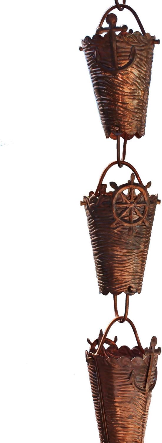 Nautical Cups Copper Rain Chain with Installation Kit - 9 Foot