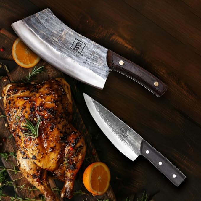 COOLINA Altomino and Tungsten Knife Set – Hand-Forged Chef Knife and Precision Slicing Knife Bundle – High Carbon Steel Full Tang Butcher Knives for Meat, Veggies, BBQ & Kitchen Prep