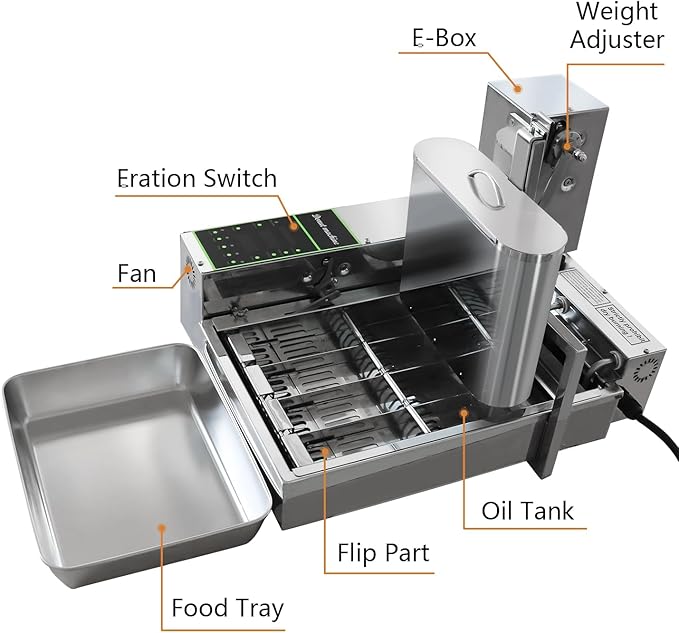 HNZXIB 1750pcs/hour Mini 4-Row Donut Maker, Automatic Donut Machine, Commercial Doughnut Frying Maker, 5 Gears Adjustment, 110V 60Hz, 2000W, Stainless Steel, for Cafes, Bakeries, Restaurants