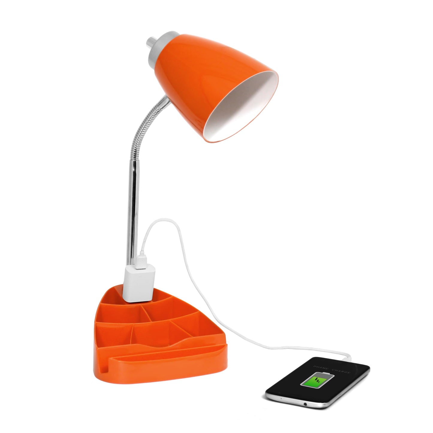 Simple Designs Gooseneck Desk Lamp with iPad Stand and Charging Outlet, 18.5in, Orange, Model LD1094-ORG, Plastic