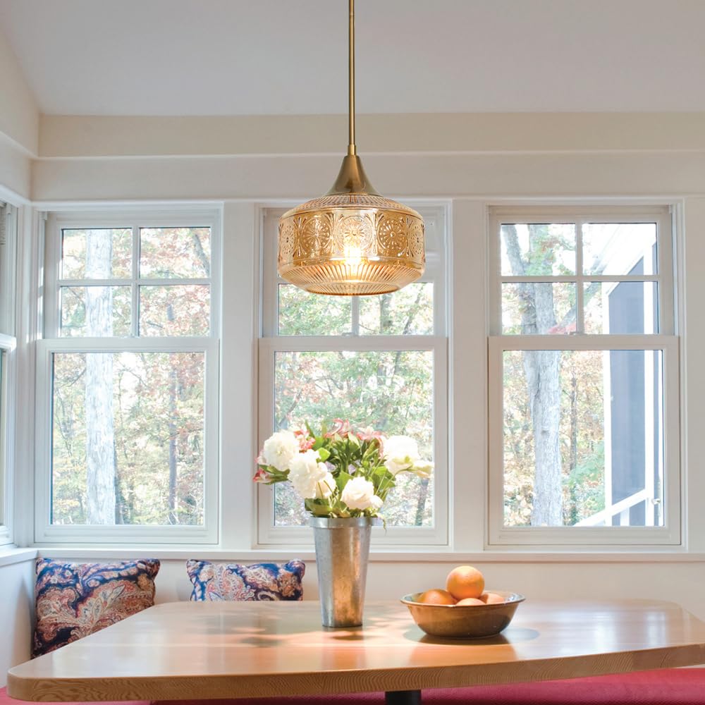 Retro Gold Pendant Lights Kitchen Island Lighting Fixture  Glass Pendant Light Large Brass With Large Thickened Amber Glass Shade  Classic Globe Pendant Light. Adjustable Hanging Light For Home Decor
