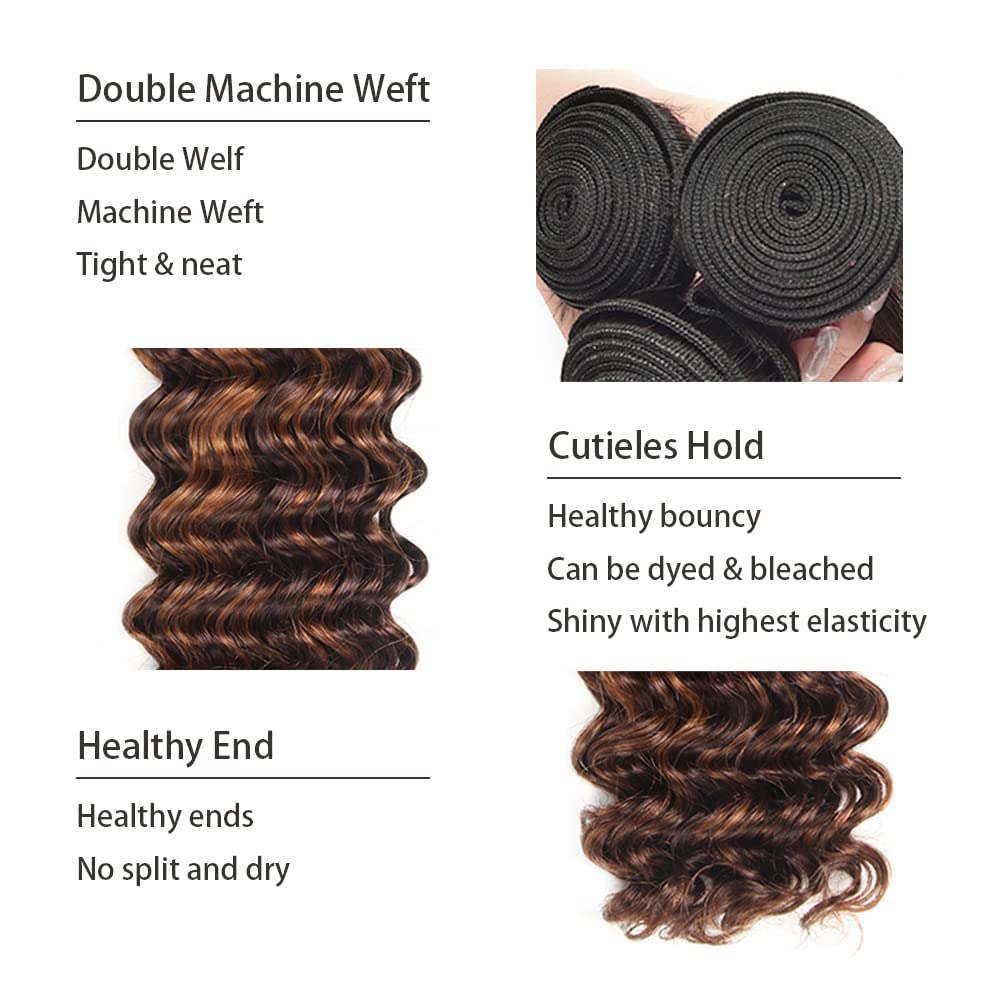 Lagalaga Bundles Human Hair 20 22 24 Inch Deep Wave P4/30 Human Hair Bundles Unprocessed Brazilian Virgin Hair Quick Weave Hair