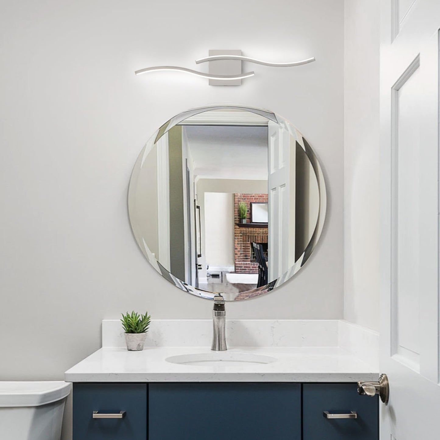 Huoku Modern Bathroom Light Fixtures  23.6Inch Dimmable Brushed Nickel Bathroom Vanity Lights Over Mirror  15W Aluminum Wall Sconce Lighting Fixtures For Living Room 6000K White Light