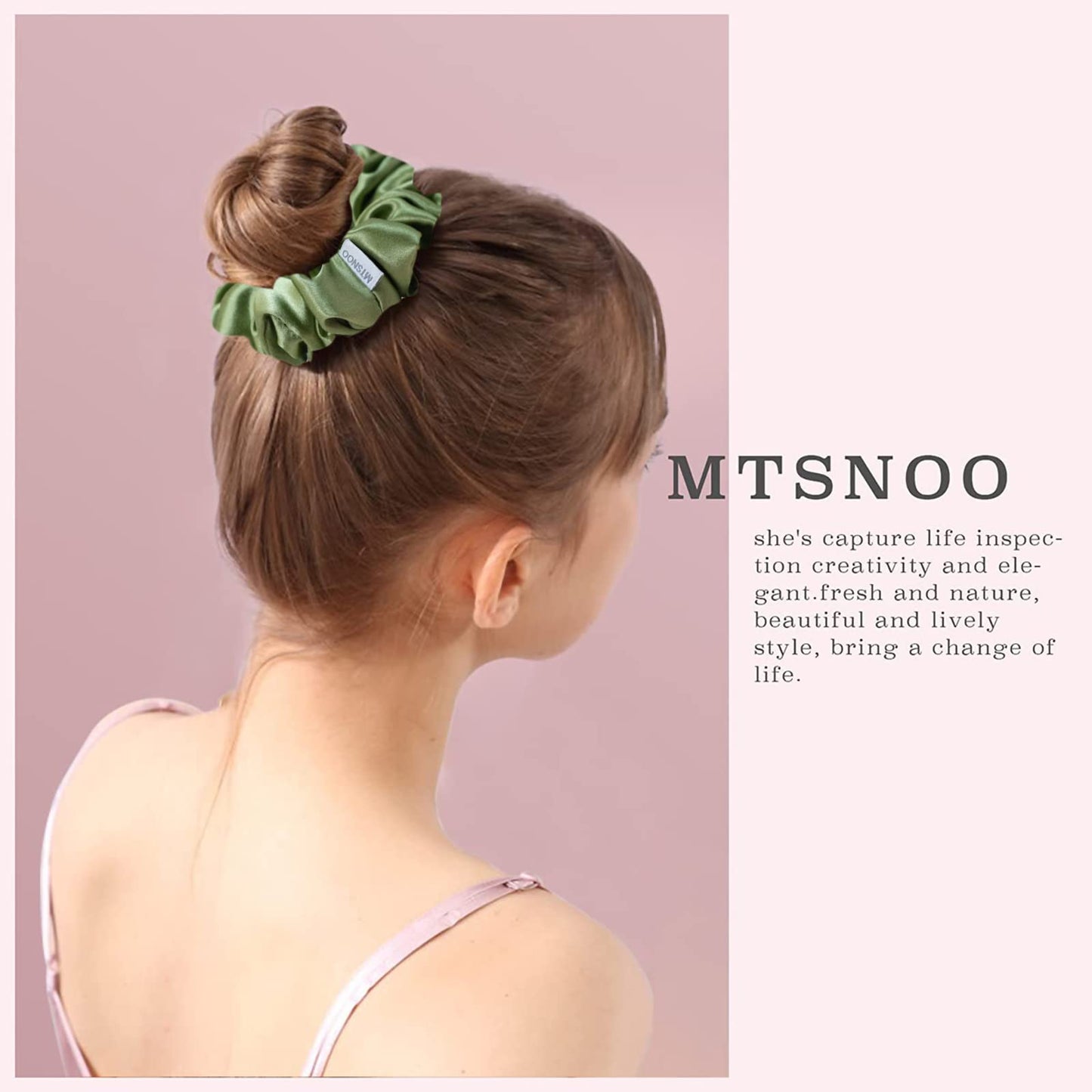 MTSNOO Silk Scrunchies, 3 Pack - 100% Pure 22 Momme Mulberry Silk Scrunchies for Curly Hair with Elastic Band, Silk Hair Ties Ro
