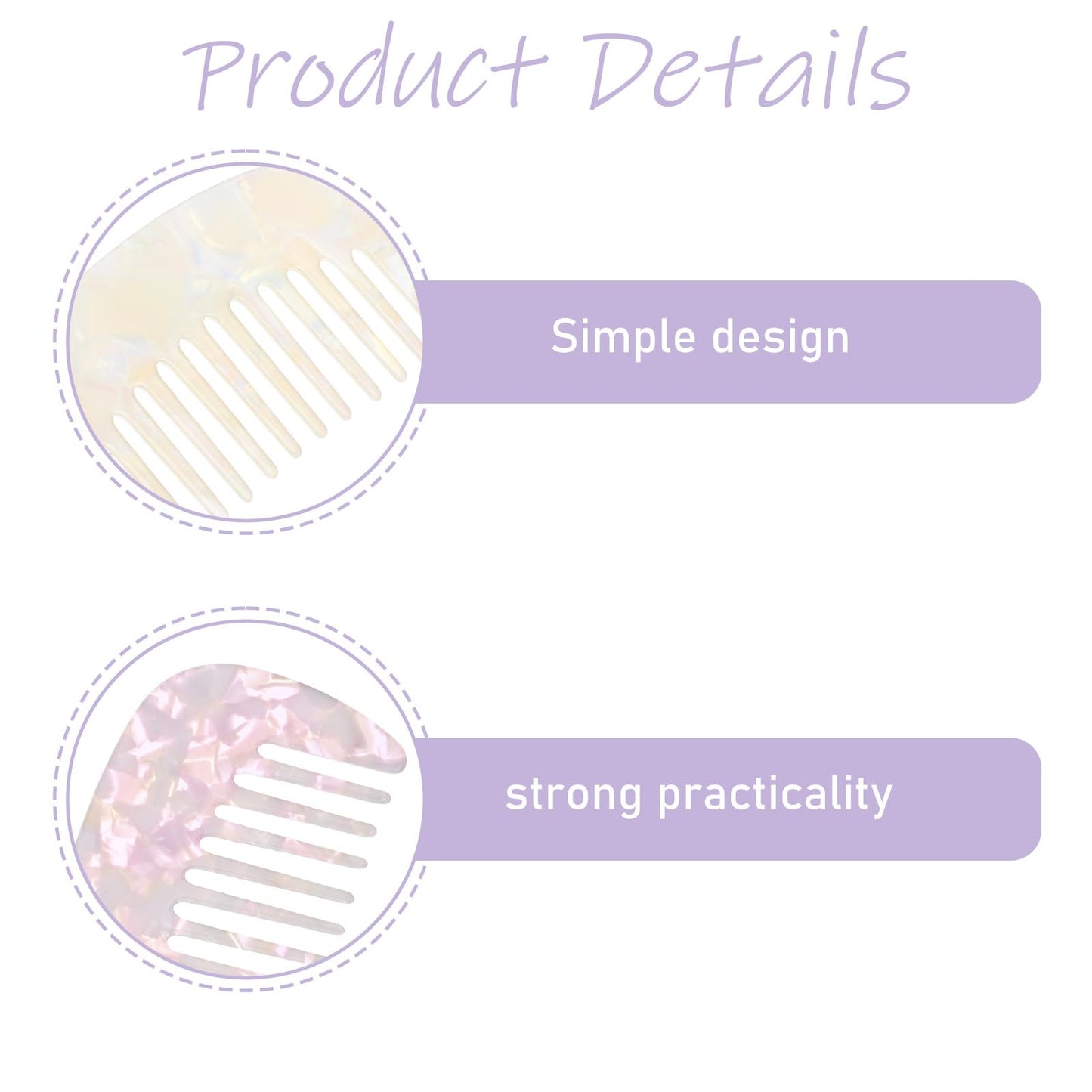YUXIANLB 2pcs Travel Comb Mini Detangling Combs For Women Wide Tooth Combs Hairs Pocket Comb Anti-Static Small Acetate Hair Deta