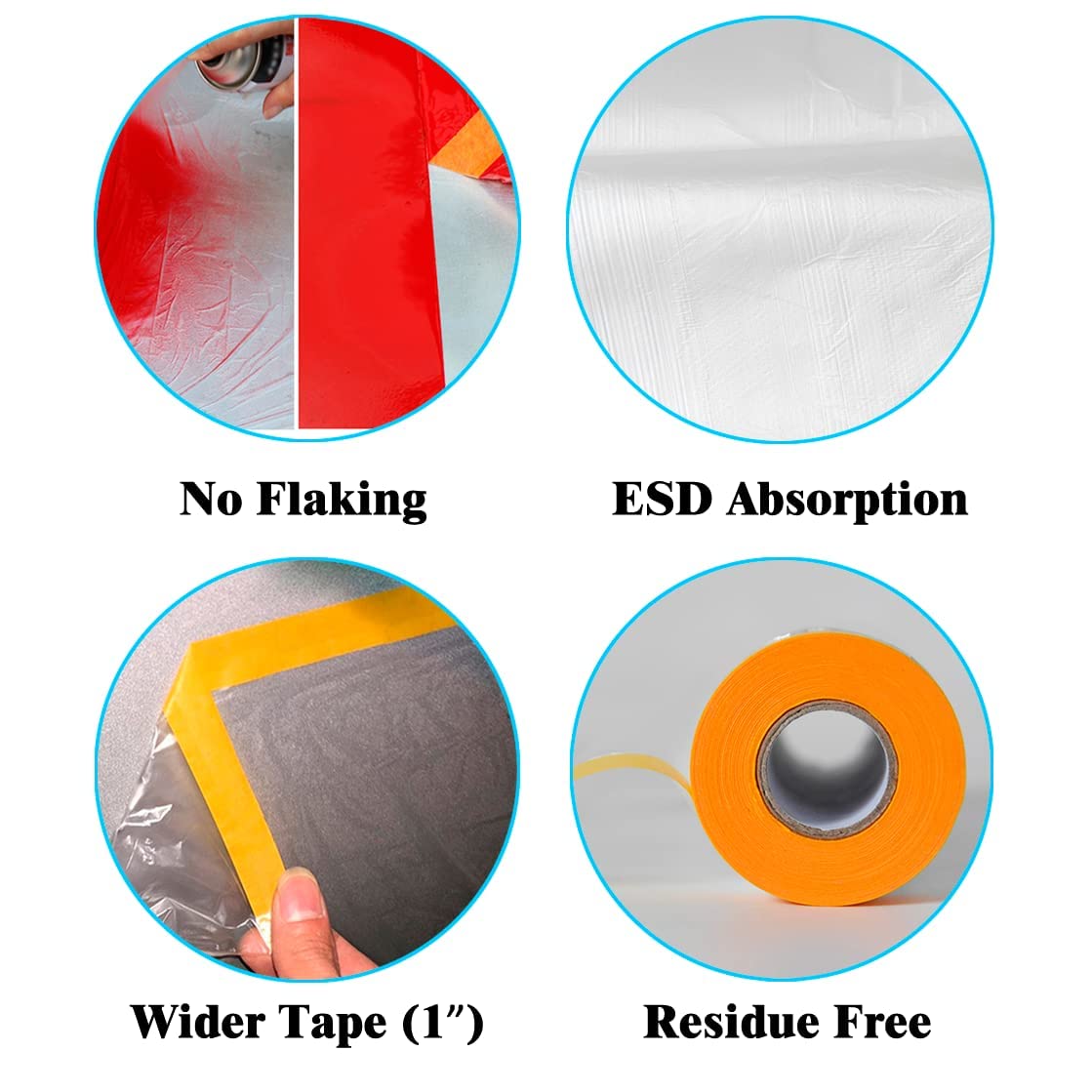 LLPT Tape and Drape 35.4”(Unfolded) x 66 Ft Each 2 Pack Pre-Taped Masking Film 0.27 Mil Painters Plastic Drop Cloth for Auto Wall Furniture Painting Protection (MFT902)
