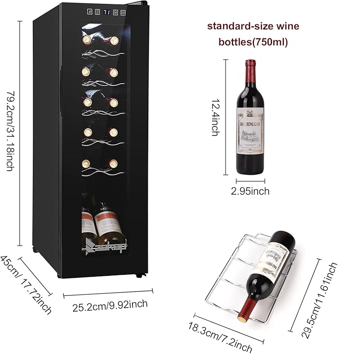 Winado 12 Bottle Compressor Wine Cooler Refrigerator w/Adjustable Temperature, Freestanding Compact Mini Wine Fridge with Digital Control & Removable Shelves