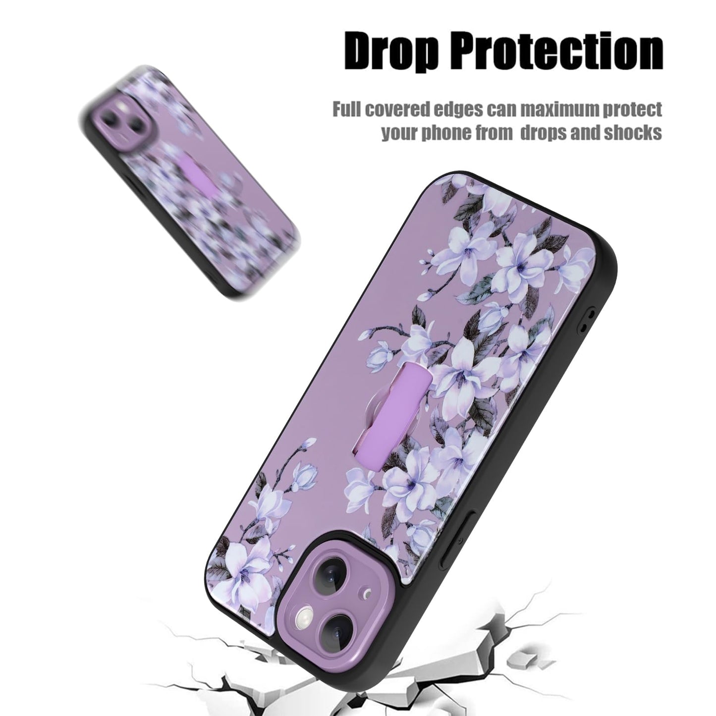 Ufbara Compatible With Iphone 14 Case For Women Men, Cute Flower Floral Pattern, Built In Adjustable Wrist Strap Grip Hand Holde
