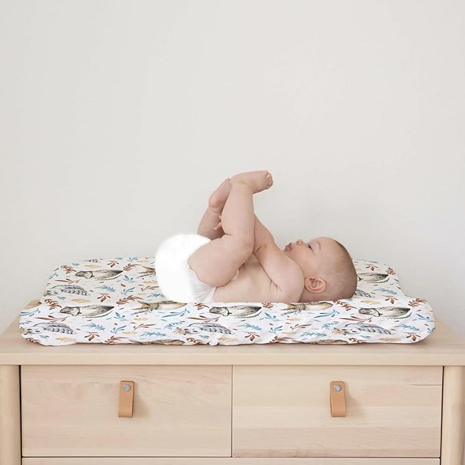 Watercolor Owl Flowers Leaves Changing Pad Cover Diaper Cute Owl Birds Floral Changing Table Cover Sheets for Boys Girls Soft Breathable Stretchy Diaper Changing Pad Mat Cover Sheets 32''x16''