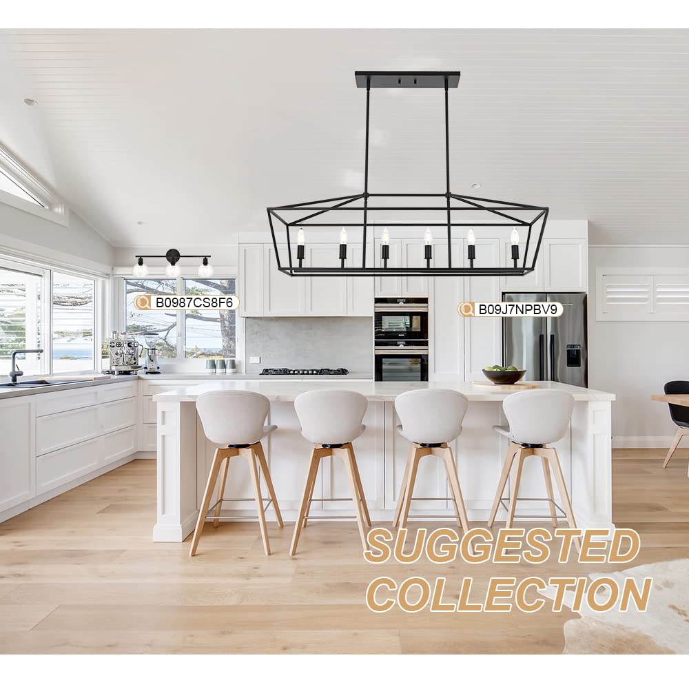 Winshen 6-Lights Kitchen Island Pendant Lighting In Black Finish  42-Inches Width Farmhouse Light Fixtures Ceiling Hanging For Dining Room Pool Table