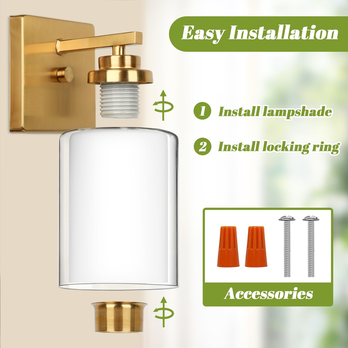 Set Of 2 Wall Sconces For Bathroom  Modern Vanity Light Fixtures  Gold Wall Mount Lighting Lanterns  Farmhouse Wall Lights With Double Clear Glass Shade For Bedroom Living Room Mirror Hallway