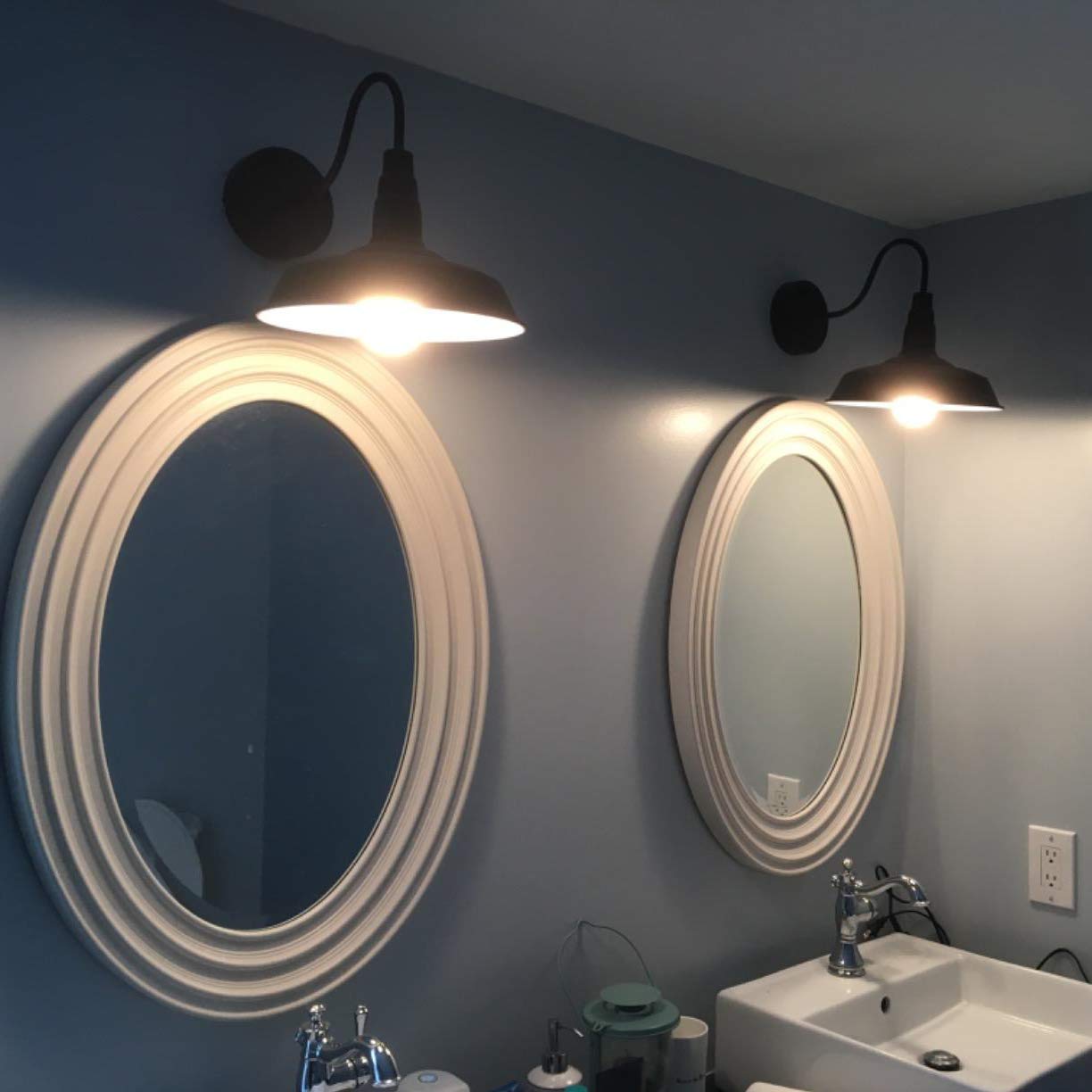 Brightess Black Vanity Light Fixtures, Gooseneck Barn Style, Metal, Set Of 2, Hardwired Sconces For Kitchen And Bedroom