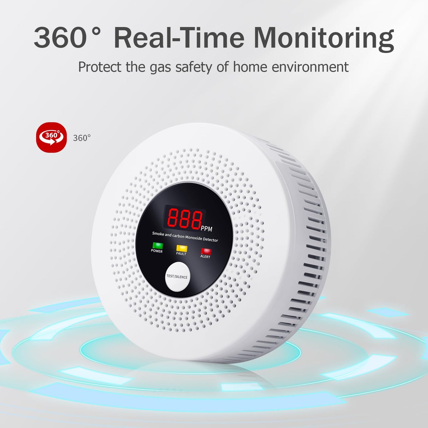 2-in-1 Smoke and Carbon Monoxide Detector 10-Year Battery-Powered CO Alarm with Clear LCD Display and Sound Warning for Home Reliable Detector for Enhanced Safety and Protection (Includes Batteries)