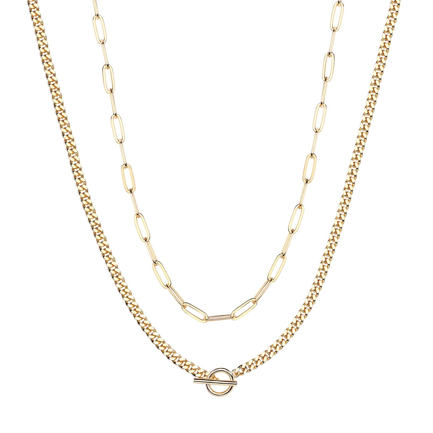 PAVOI Womens 14K Gold Plated Yellow Gold Double Chain Lock Style Necklace